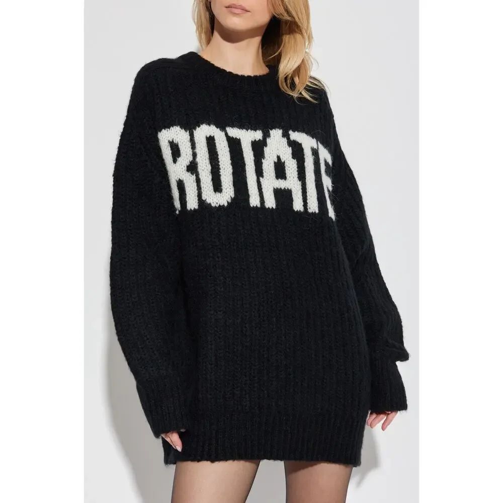 ROTATE Birger Christensen Brandy Jumper Black Alpaca Blend Logo Sweater US 6